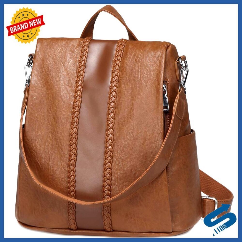 Vintage Weave Faux Leather Anti-Theft Backpack Purse Elegant Chic Women